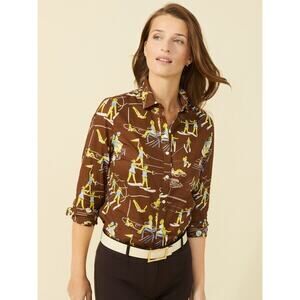 J. McLaughlin Lois Shirt In Plage Royale Brown/blue/off White Size Small - NWT
